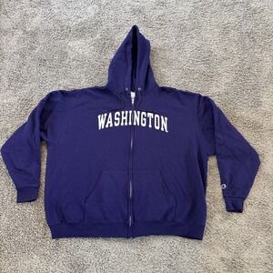 Washington Huskies Full Zip Champion Purple Hoodie Sweatshirt Mens‎ XXL 2XL